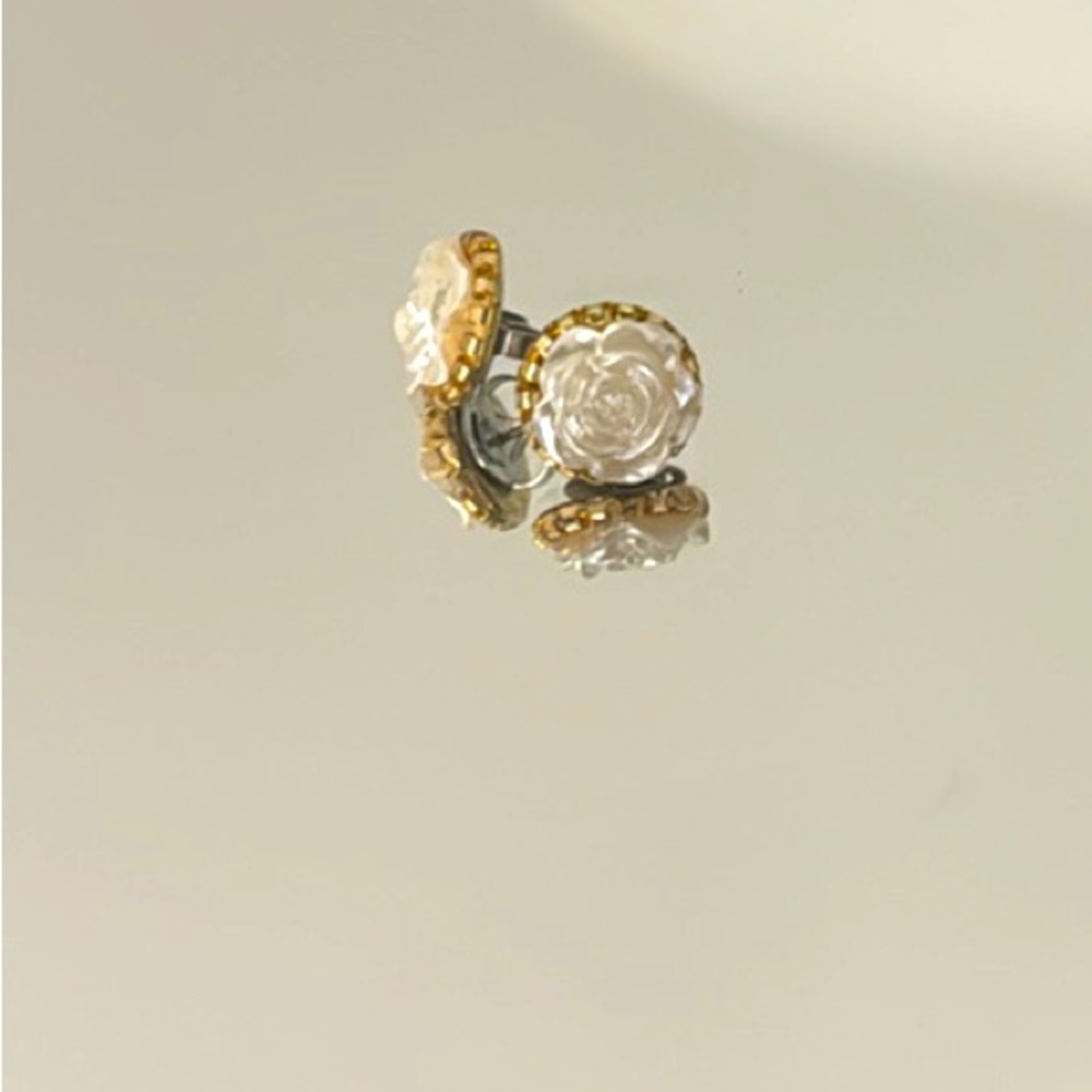 White Rose Earrings- Gold plated studs